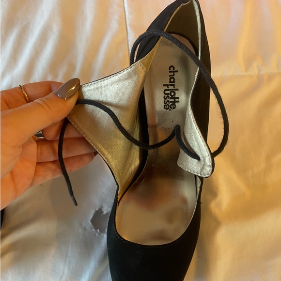 Suede High Heel Platform Tie Up Pumps Charolette Russe Black Shoes - Picture 7 of 11